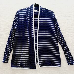 Sweater Open Cardigan Size L Navy Stripe Sailor Coastal Grandma Nautical Cruise